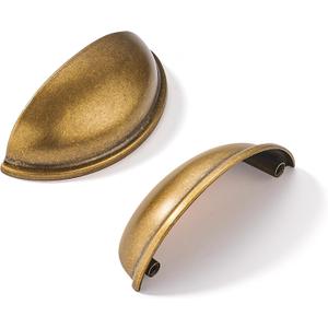 khtumeware 10 Pack 2-1/2" Antique Brass Drawer Pulls Cabinet Cup Pulls Vintage Kitchen Hardware Cabinet Handles Drawer Handles Knobs 2.5 inch Hole Center