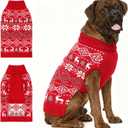 BWOGUE Extra-Large Dog Christmas Sweaters, Snowflake Reindeer Dog Turtleneck Sweaters with Leash Hole, Knitted Pullover Pet Clothes(3XL) (3XL(Neck 24.4"; Chest 38.6"))