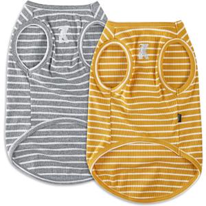 Koneseve Dog Shirt Vest Lightweight Stretchy Dog T-Shirts Soft Cool Shirts Sleeveless Stripe Vests Breathable Clothes for Puppy Kitty Cats Small Medium Large Dogs 2 Pack Yellow + Light Grey [ 3XL ]