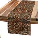 Ethnic Table Runner, Exotic Orient Style Ottoman Flower Scroll Turkish Old Fashioned Bohemian Print, Dining Room Kitchen Rectangular Runner, 16" X 90", Coffee Brown