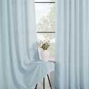 Sky Blue Curtains 63 inch Length for Bedroom Back Tab Light Filtering Semi Sheer Blue Living Room Curtains Linen Cotton Textured Drapery Panel Aesthetic Decor Light Blue 52x63