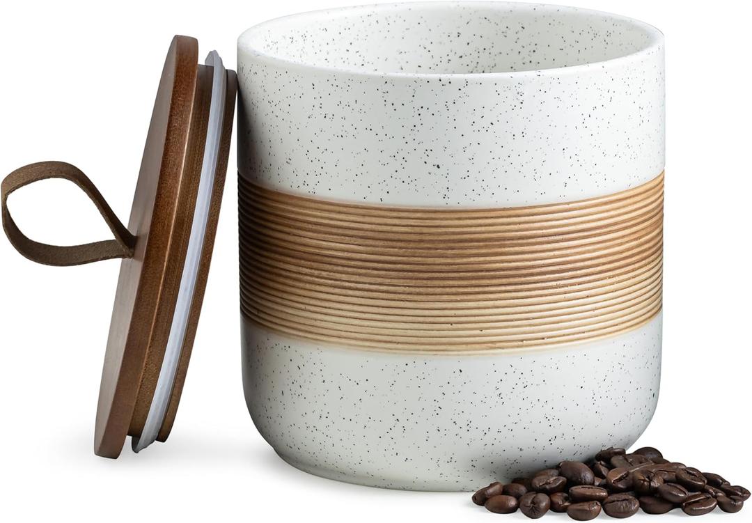 Miamolo Spice Jars with Lid, Coffee Container Kitchen Food Storage Jars for Spice Sugar Tea Bag, Stackable Decorative Jars for Countertop, White & 37 fl.oz