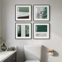 4 Piece Framed Modern Green and White Wall Art, Abstract Minimalist Canvas Artwork Decor, Contemporary Line Pictures Prints Painting for Hallway Bathroom Bedroom Living Room 12x12 Inch