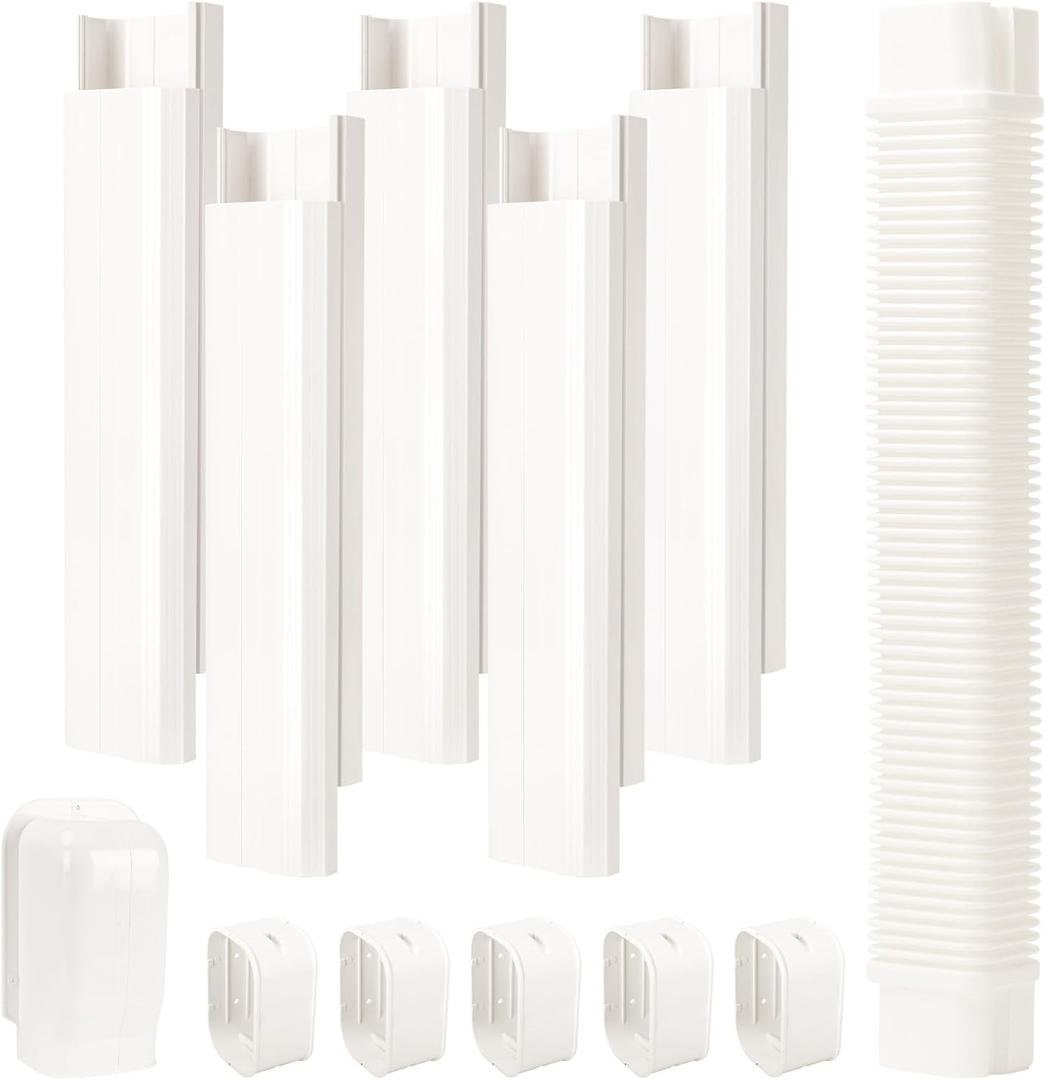 4" W 9 Ft Line Set Cover Kit for Mini Split Air Conditioner Decorative PVC Line Cover Kit for Central Air Conditioner Mini Split AC Cover for Outside Heat Pumps Tubing Cover