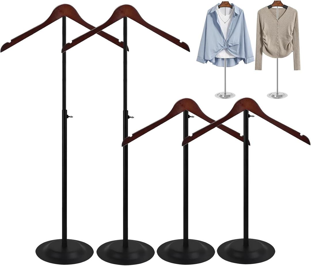4 Pack T Shirt Display stand, Adjustable T shirt Shoulder Stand for Vendor Portable Hanging wooden Clothes Rack for Clothing Dress Jacket Coat Retail 17-31 Inch, Black