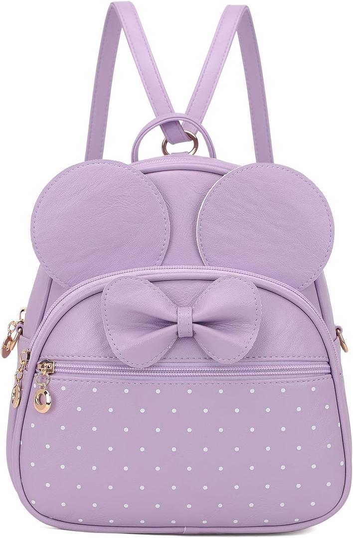 KL928 Girls Mini Backpack Bowknot Polka Dot Cute Daypacks Convertible Shoulder Bag Purse for Women (L.Purple)