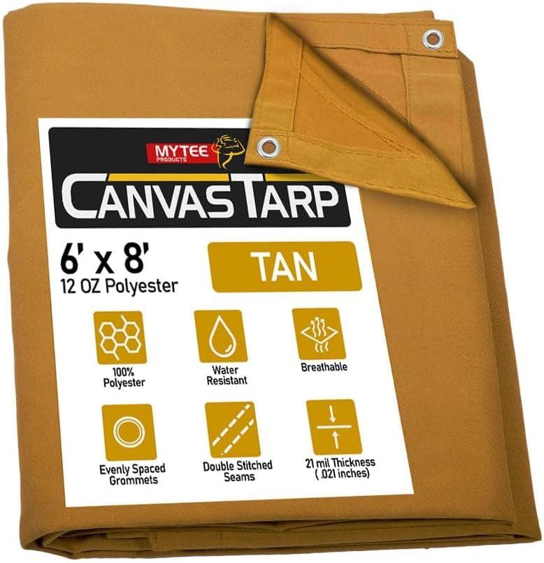 Mytee Products 6' x 8' Tan Canvas Tarp 12oz Heavy Duty Water Resistant