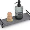 Segbeauty 12x4in Kitchen Sink Organizer, Instant Dry Sink Caddy Stone Drying Mat with Handle, Diatomaceous Earth Fast Drying Stone Vanity Tray Bathroom Sink Mat Soap Holder Countertop Organizer Rack (Gray)