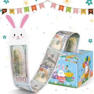 5 x Easter Money Box for Cash Gift Pull - Surprise Gift Box for Kids Boys Girls - DIY Money Pull Box with 100Pcs Transparent Bags - Easter Money Gift Ideas for Women Men - Blue