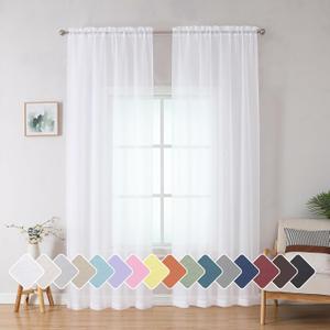 Simplebrand White Sheer Curtains, 84" Length, 2 Panels Set - Light Filtering, Rod Pocket Window Curtains for Bedroom (White, 42" W x 84" L)