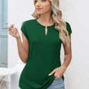 Kistore Women's Summer Casual V Neck Tank Tops Cap Sleeve Loose Fit Blouses Tunic Shirts (Green, L)