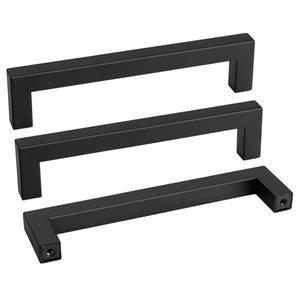 Goldenwarm 7 Pack 6-1/4 Inch Black Cabinet Handles Matte Black Drawer Pulls Stainless Steel Cabinets Hardware Square Bar Modern for Kitchen Bathroom Cupboard