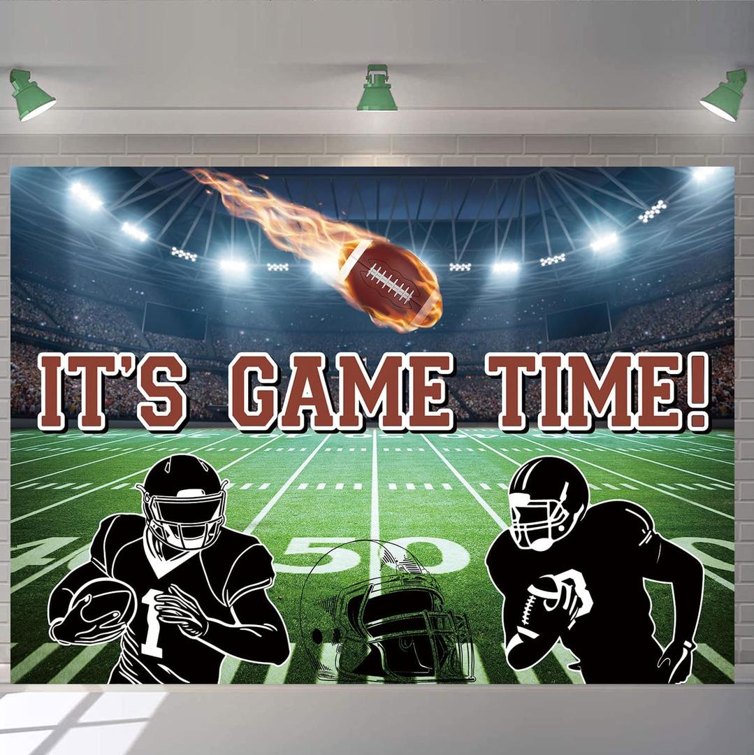 Football Backdrop It's Game Time Party Backdground 10x8FT Football Field Photography Background for Boys Ball Theme Touchdown Sport Birthday Baby Shower Party Decorations Banner 120x96 inch