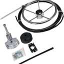 Boat Steering System, Outboard Rotary Steering Kit with 16ft Boat Steering Cable and 13.5-Inch Stainless Steering Wheel for Boat
