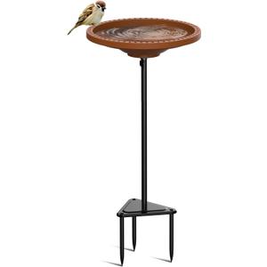 Bird Baths for Outdoors, Detachable Birdbaths for The Garden Clearance, Freestanding Bird Baths for Outdoors Heavy Duty, Bird Bath Bowl Spa & Birdfeeder with Metal Stake Stand, Circle Shape (Brown)