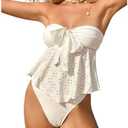SHENHE Women's 2 Piece Strapless Tankini Swimsuit Tie Knot Eyelet Ruffled Bandeau Bathing Suit Large