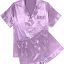 Ekouaer Womens Silk Satin Pajama Sets Soft Short Sleeve Button Down Sleepwear Top and Shorts 2 Piece Pjs Lounge Set S