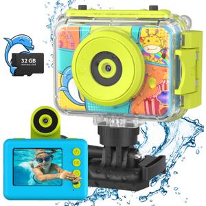 Kids Digital Camera Waterproof,CHAKEYAKE 1080P Video Kids Underwater Selfie Camera,Children Sports Camera for Birthday Gifts Toys for Boys Age 3-12 (Blue)
