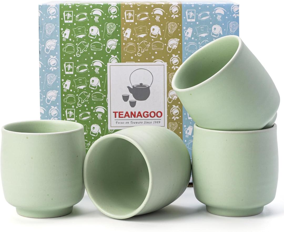 TEANAGOO Japanese Tea Cups, Chinese Tea Cup, 7.2Oz / 205 Ml, Ceramic Tea Cups for Adults, Ceramic Cups no Handles, Japanese Cups, Matcha Cup, Lt.Green, 4 Pcs/Box, H8 (4 Count (Pack of 1))
