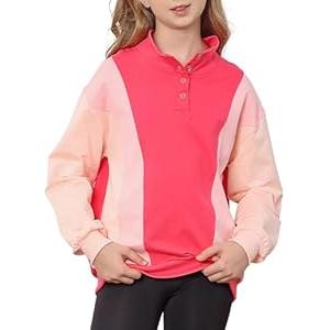 LIFAky Kids Sweatshirts Girls Loose Fit Pullover V Neck Sweatshirt Button Collar Fall Winter Clothes for 9-10 Years