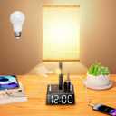 BTU Bedside Table lamp with Alarm Clock - 3 Color Temperatures Bedside Lamps with USB C and A Ports,Table Lamps with AC Outlet, Nightstand Lamps for Kids Room, Living Room, College Dorm, Home, Office