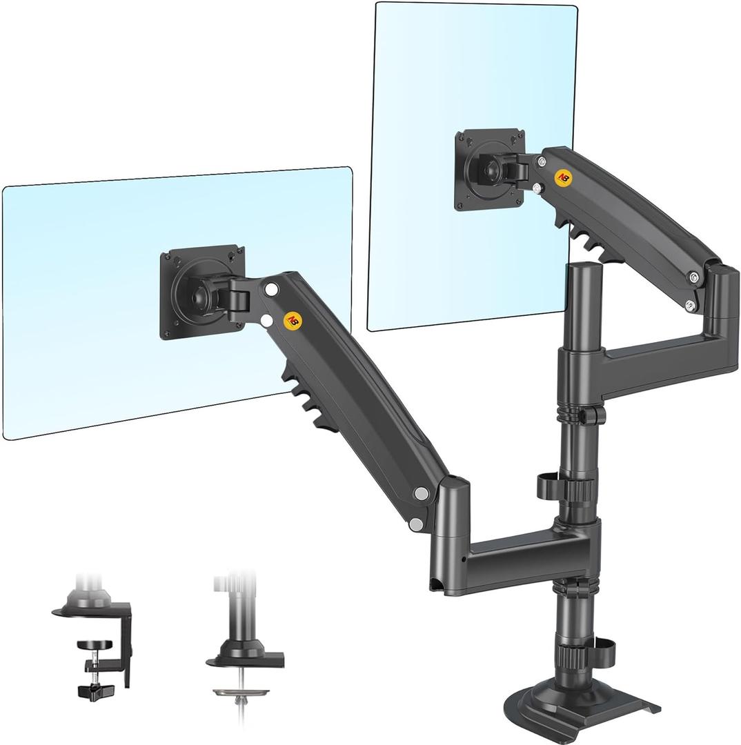 NB North Bayou Dual Monitor Desk Mount Stand Full Motion Swivel Computer Monitor Arm Fits 2 Screens up to 27'' with Load Capacity 4.4~19.8lbs for Each Monitor H180-G