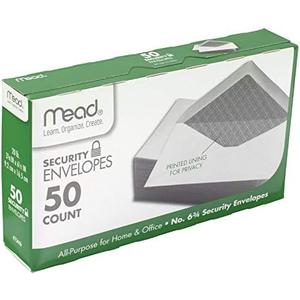 Mead 3-5/8 in. W x 6-1/2 in. L No. 6 3/4 White Security Envelope 50 pk - Total Pack: 12; Each Pack Qty: 50, Total Qty: 600