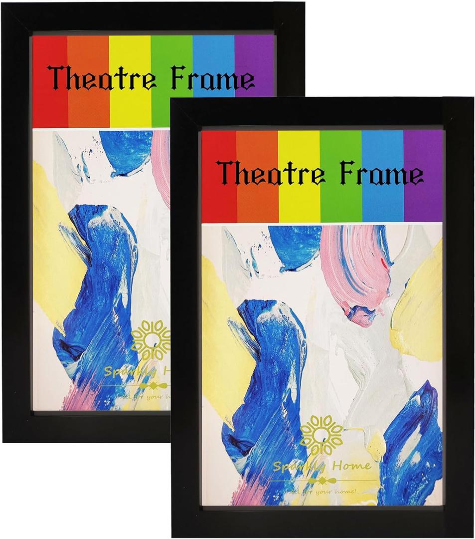 Black Theatre Frame with Real Glass, 2 Packs, Theatre Bill Frame, 7/8 inch deep moulding, Holds 5.5x8.5-inch Media, Wall or Tabletop Display