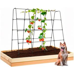 Cucumber Trellis for Climbing Plants, Outdoor Garden Arch 5.3x5.3ft Metal Plant Trellis Arch Support Vegetable Fruit Tomato Vine Peas Beans Frame for Raised Bed, Black
