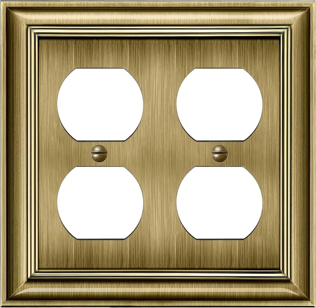 BESTTEN Polished Brass Double Duplex Electrical Receptacle Outlet Cover Plates, 2-Gang Metal Wall Plate Switch Covers, Midsize