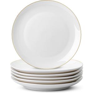 BTaT- White Porcelain Dinner Plates with Gold Rim, Set of 6, 10.5", Porcelain Dinner Plates, Christmas Gifts