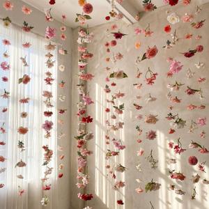 Suncalla 6 Pcs 35.46 ft Flower Garlands Backdrop Spring Artificial Wildflower Vines Floral Decorations for Party Fake Flower Vines Faux Silk Wildflower for Easter Wedding Garden Wall Arch(Pink)