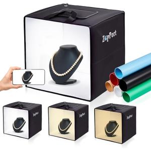ZapPort Photo Light Box Photography | 16"x16" Photo Studio Lightbox with 120 LED Lights & 6 Backdrops for Jewelry and Small Items Product Photography 