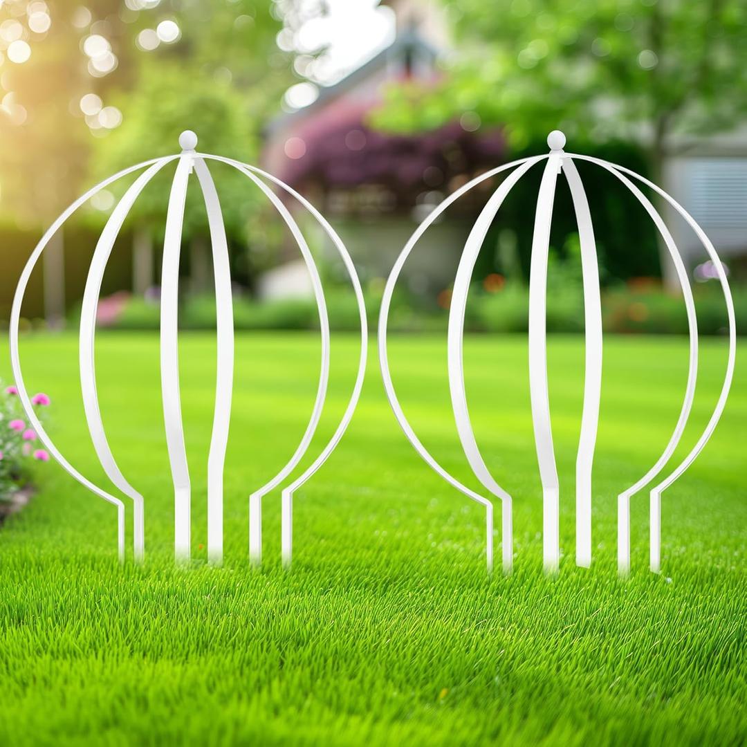 2 Pcs Large Metal Trellis Obelisks Sturdy Round Circle Trellis for Climbing Plant Support Indoor Outdoor Potted Vines, Cucumbers & Flowers, Patio Doorway Garden Decor (White, 25.20" x 21.26'')