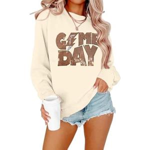 Game Day Sweatshirt for Women Baseball Graphic Sequin Pullover Tops Football Season Casual Long Sleeve Sweatshirts.M