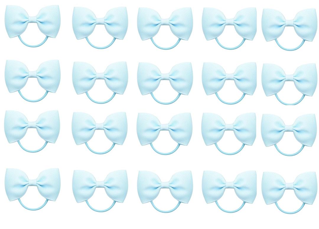 20Pcs Baby Girl Toddlers Hair Bows, Mini Elastic Hair Ties Accessories Bow Ponytail Holder Rubber Hair Bands for Girls Kids Teens (Light Blue, One Size)