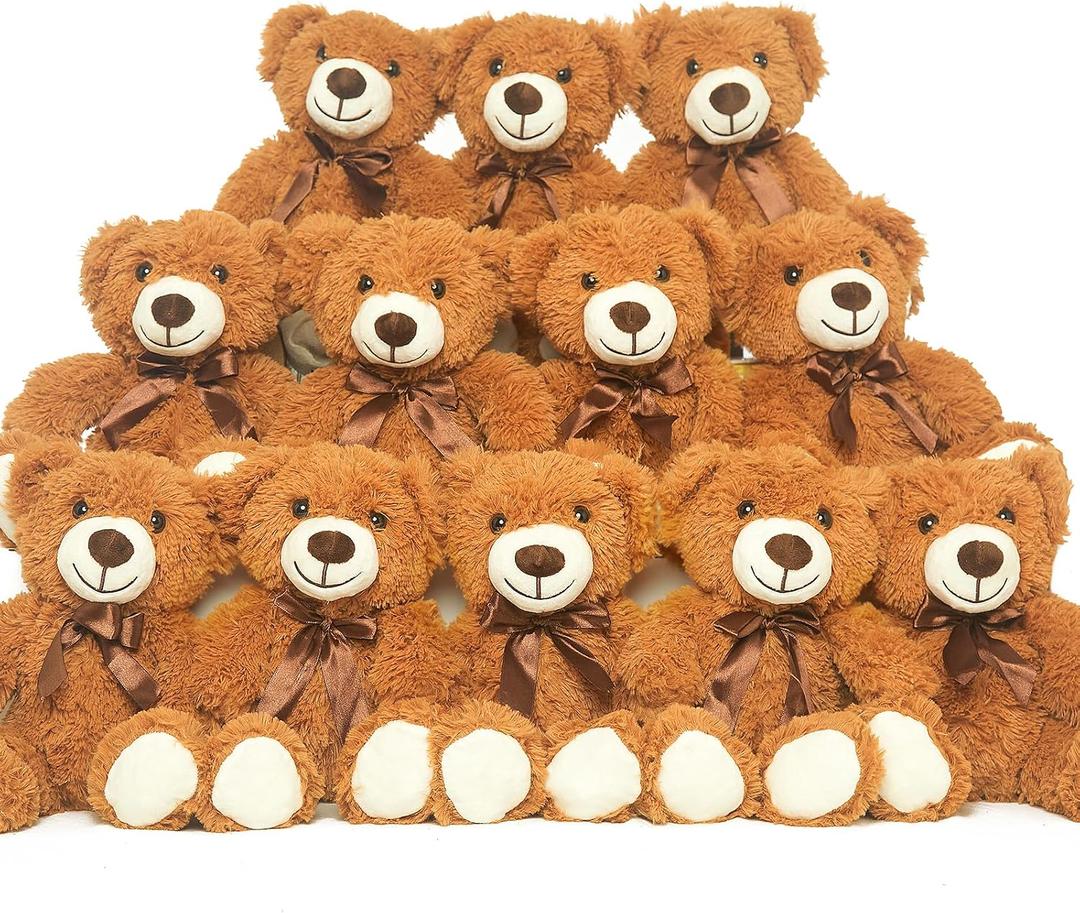 Teddy Bears Bulk 12 Packs Teddy Bear Stuffed Animal Plush Toys Gift for Kid Girlfriend,13.5 Inches Dark Brown Stuffed Bears for Christmas Valentine's Day Birthday Wedding Party, Small