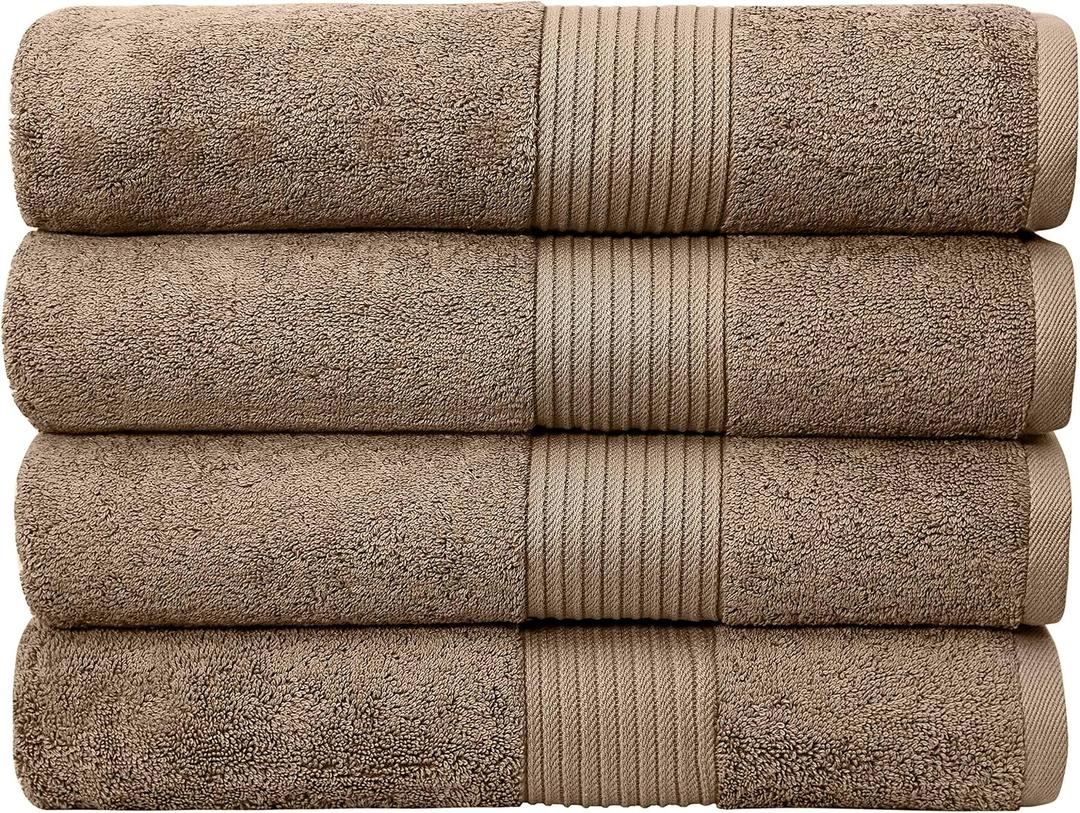 Luxury Oversized Bath Towels | 650 GSM, 34" x 56" | Hotel Quality, Soft & Highly Absorbent | Quick Dry, Thick, Combed Cotton Bathroom Towels | Mocha - 4 Pack