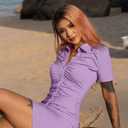 DAAWENXI Women's Sexy V Neck Ruched Button Down Clubwear Night Out Mini Club Dress (Purple, L)