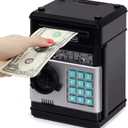 Refasy Piggy Bank Cash Coin Can ATM Bank Electronic Coin Money Bank for Kids Age 3-12, Money Savings Box Mini ATM Coin Bank Toys Gifts for 3 4 5 6 7 8 9 10 11 12 Year Old Boys Girls (Black)