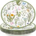 Spring Paper Plates 6.8 x 9 In Oval Wildflower Disposable Plates Green Wild Floral Small Decorative Tableware Dessert Plate for Home Party Decor Supplies, 50Pcs