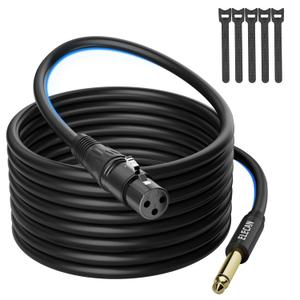 Elecan XLR Female to 1/4 Inch 6.35mm TS Mono Microphone Cable 25 Ft, Professional Unbalanced Patch Cord Adapter for Mic Console, Stage, Speakers, Mixers, AMP, DJ, Instruments Studio Audio+5 Ties