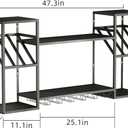 Black Bar Shelf with Integrated Glass Rack for Liquor Display, 47.3"L x 10"W x 23.6" H