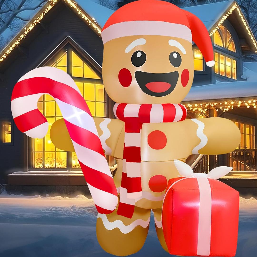 5.5FT Christmas Inflatable Gingerbread 5.5FT Gingerbread Man Inflatable Christmas Outdoor Decoration Xmas Gingerbread Blow Up Decor with Built-in 4 LED for Yard Garden Lawn(with Storage Bag)