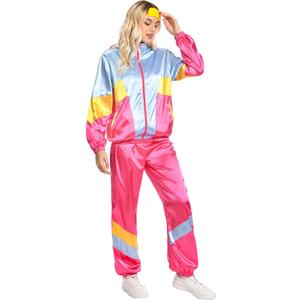 80s Track Suit for Women, 2 Piece Color Block Sweatsuits Neon Outfit Retro Sweatsuits for Themed Party (Small)