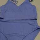 ZAFUL Women Tankini Set, Ribbed High Cut Surplice Swimsuit Bathing Suit with Spaghetti Straps, L