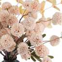 Beige Silk Fake Flowers 10 Stems&2 Eucalyptus,Bulk Faux Mums Mini Ball for Table Centerpieces,Artificial Dried Flowers for Vase Fillers Home Decorations,Faux Chrysanthemum Floral Arrangements Decor