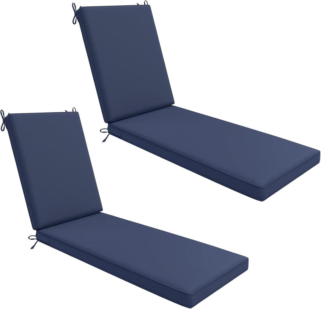 AAAAAcessories Outdoor Chaise Lounge Cushions, Waterproof, Fade-Resistant Patio Furniture Replacement Cushions, 74" x 23" x 3", Set of 2, Navy Blue