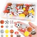 56Pcs Resin Sports Balls for Crafts, Flatback Tiny Sports Theme Embellishment Football Basketball Baseball Soccer Volleyball Beads Decors with Box DIY Sports Decoration Scrapbooking Party Decor