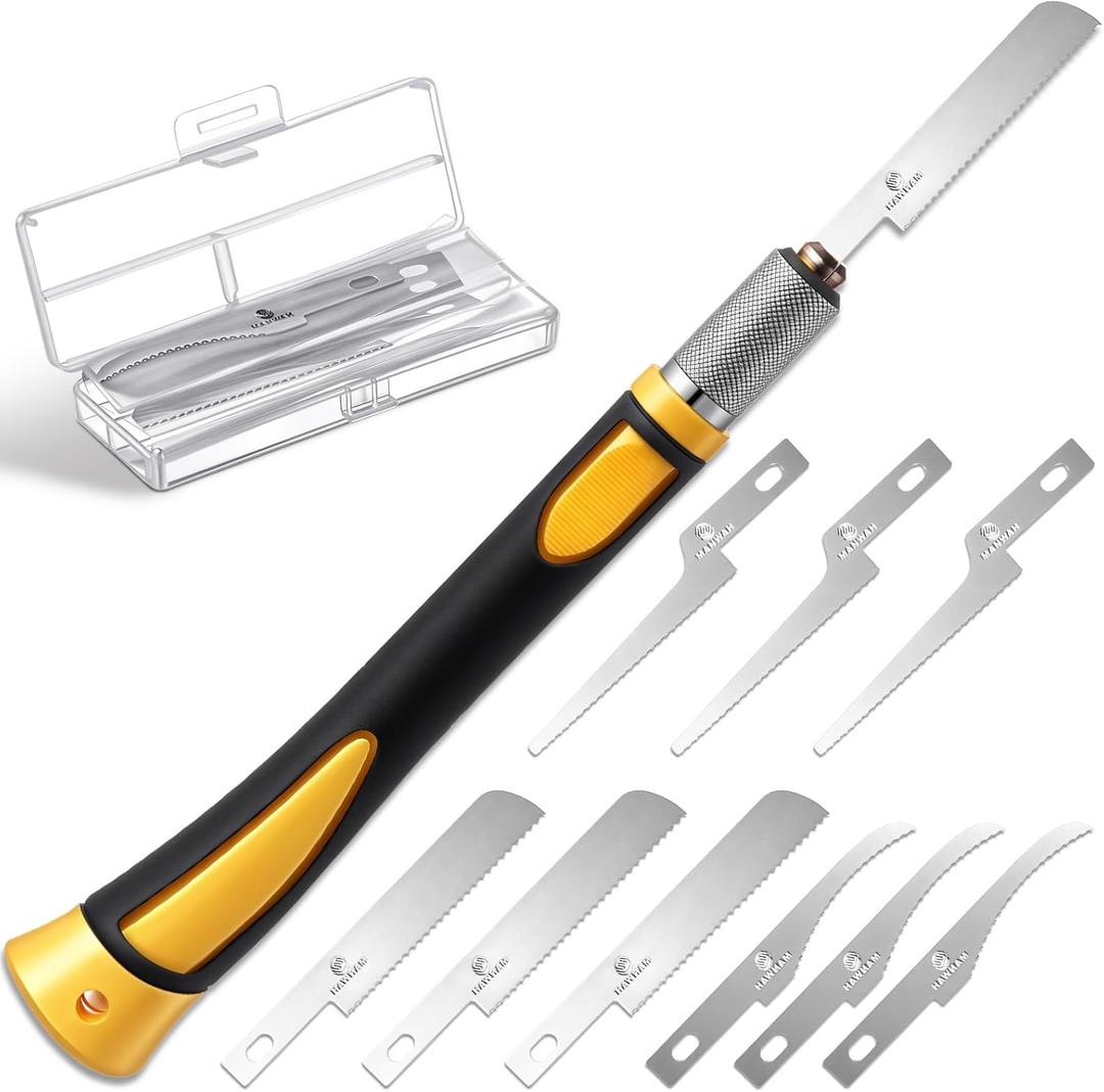 Honoson Mini Hand Saw Model Tools Small Hobby Saw Blades Kit with 9 Tiny Razor Hacksaw Blades for Miniatures, Modeling, DIY Crafts, Plastic Models, Wood (Style 2,Yellow)